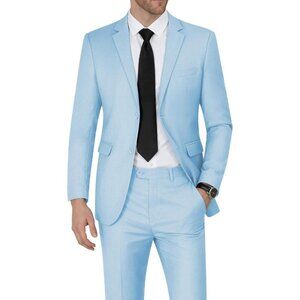 Men's Light Blue Single Breasted Peak Lapel 2 Piece Two Button Blazer Wedding